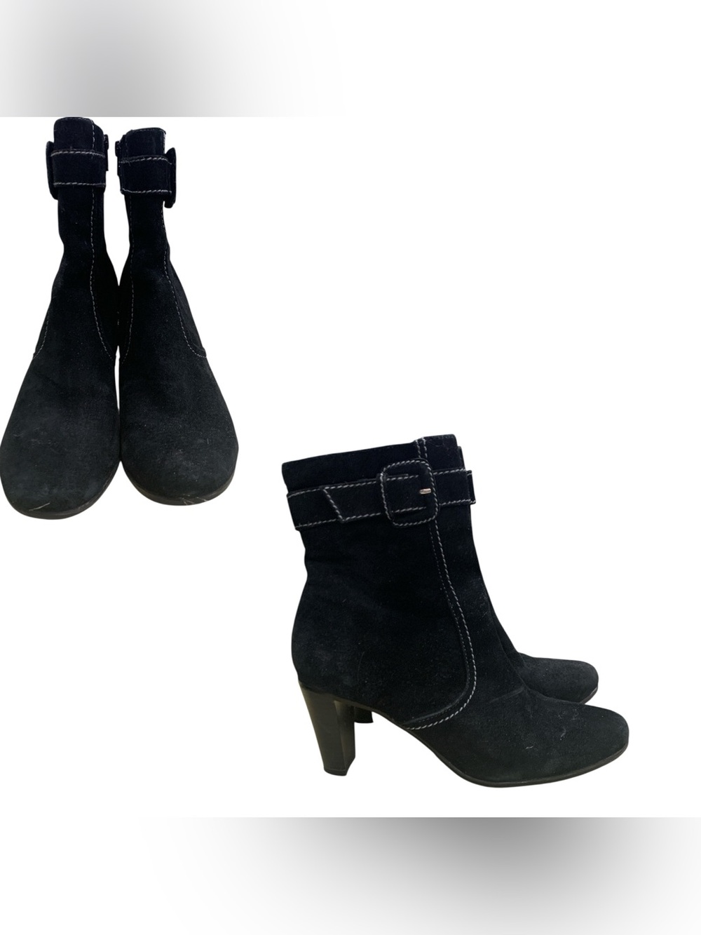 Feet First Black Suede Ankle Boots with Buckle Strap S6.5